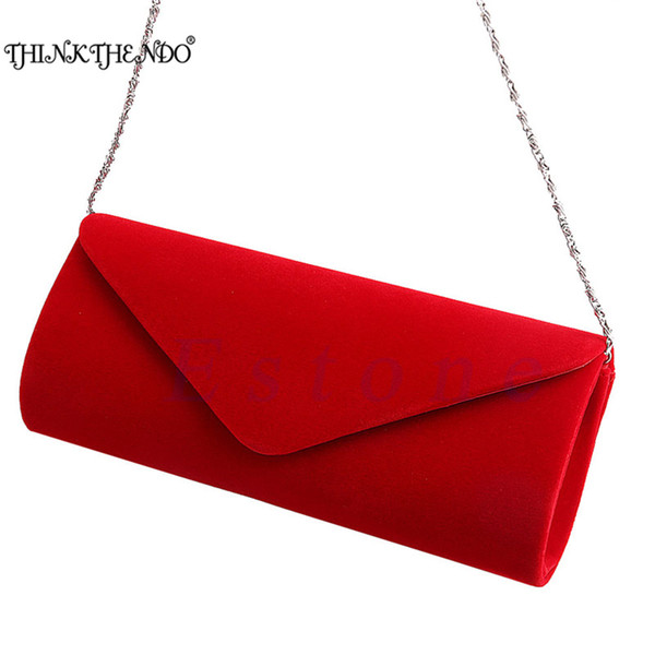 Wholesale- THINKTHENDO New 1Pc Ladies Velvet Evening Clutch Handbag Chain Bag Formal Chain Shoulder Tote Purse