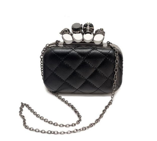 Wholesale- new vintage Skull purse Black Skull Knuckle Rings Handbag Clutch Evening Bag The chain inclined shoulder bag