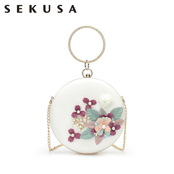 SEKUSA Ball design PU ladies evening bags flower beaded party clutches circular small bolsa feminina