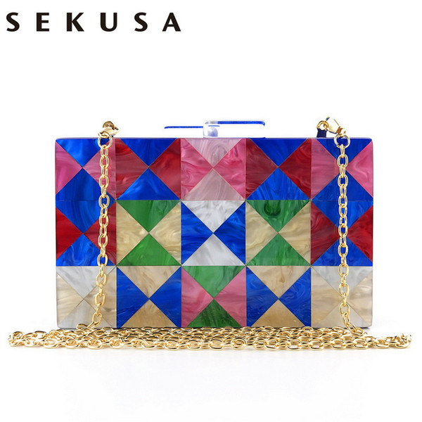 SEKUSA new arrival plastic box case evening clutch bags with shoulder chain dress handbags for ladies purse