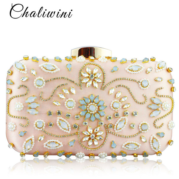 Chaliwini PINK Clutch Purse Women's Evening Clutch Bag Rhinestone Purse Ladies Hand Bags Wedding Handbags Wallet Party Bag