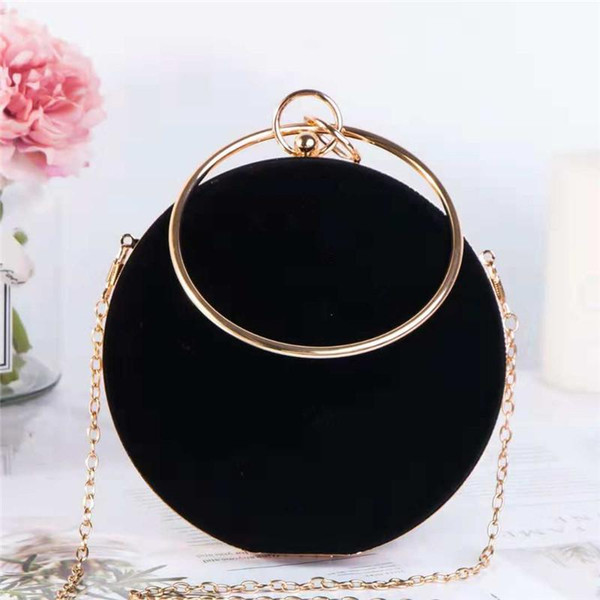 New Style Evening Bags Women Velvet Party Shoulder Bags Round Shape Clutch Bag Women