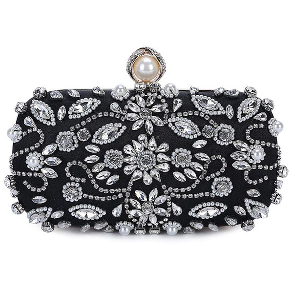 LJL-Women Noble Crystal Beaded Evening Bag Wedding Clutch Purse