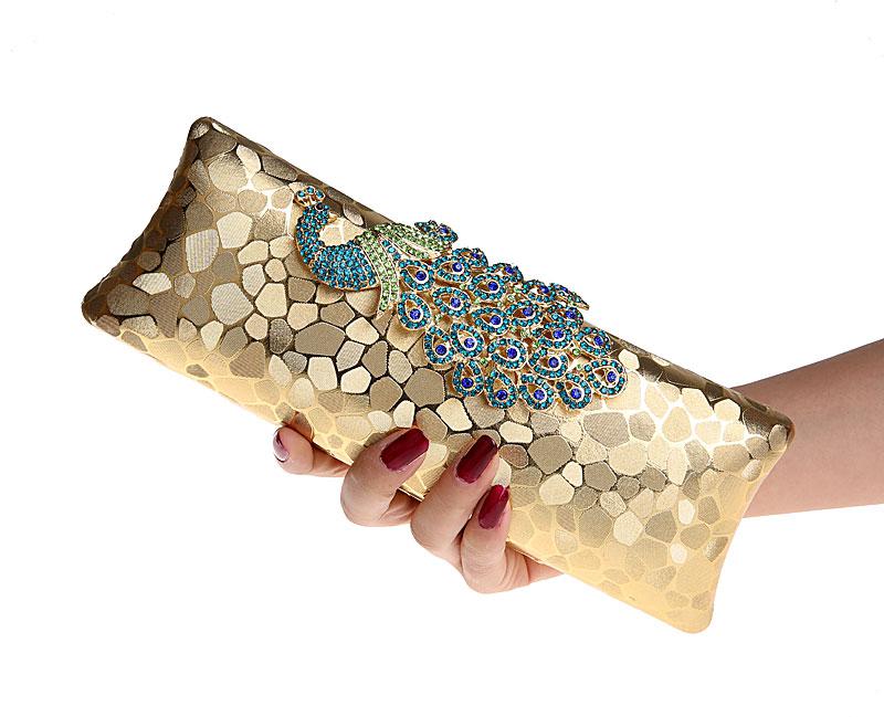 Free shipping new arrival Women Peacock Evening Clutch Bag Purse Print Dot Clutch Handbag 4 color Party Purse