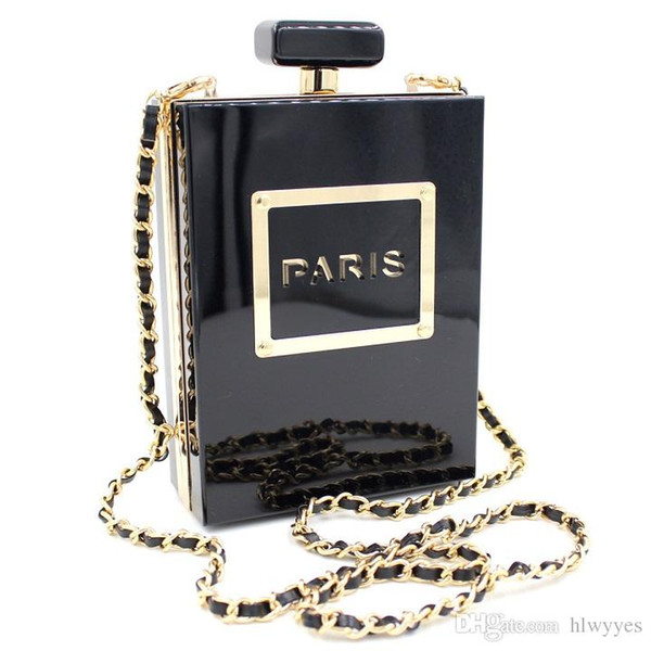 New Famous Brand Designer Acrylic Box Perfume Bottles Shape Chain Clutch Evening Handbags Women Clutches Perspex Clear/Black