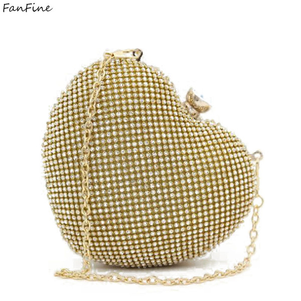 FanFine Luxury Women Evening Bags Handbag Red Heart Ladies Clutch Female Bags Party Wallet Women Messenger Shoulder Chains