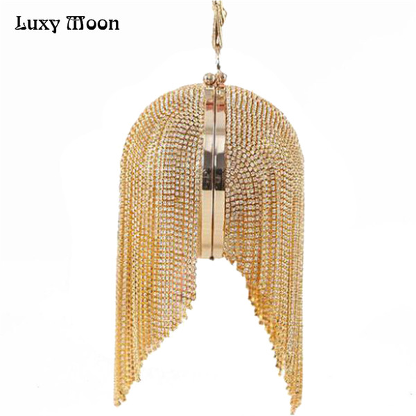 Most famous brand style circular evening bags fashion gold clutch bag full luxury diamond tassel women bag purse bolsa feminina