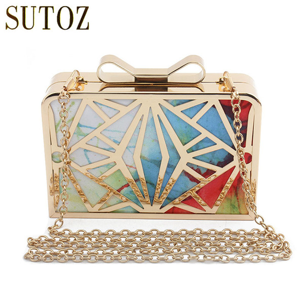 Box Metallic Bow Design Evening Bags for Women 2018 Purses and Handbags Hollow Chain Lady Clutches Crossbody Bag Wedding Party