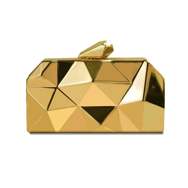 Hot Geometric Design Small All-Metal Purse For Women Fashion Clutch Evening Bags Silver Golden Wedding Handbag With Long Metallic Chain