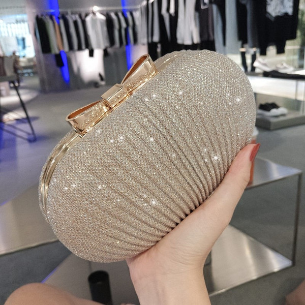 Fashion Gold Box Women Clutch Handbag Lady Pouch Purse Bags Chain Shoulder Metal Bow Evening Bag Free Shipping #88776