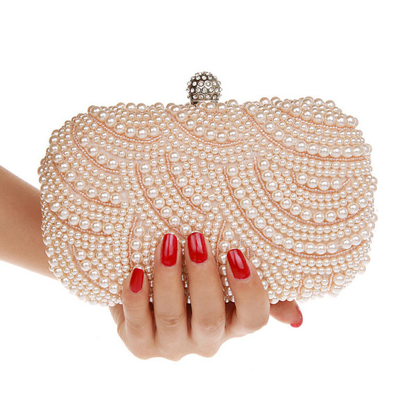 2015 Luxury Double Side Beaded Lady Cultch Pearl Elegant Women Evening Bag Gorgeous Party Handbag Bridal Wedding Purse With Chains WI74