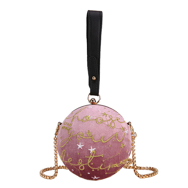 Women evening party bags Fashion Embroidered Shoulder Messenger Bag Chain Clutch handbags High Quality mini ball bag velvet purse