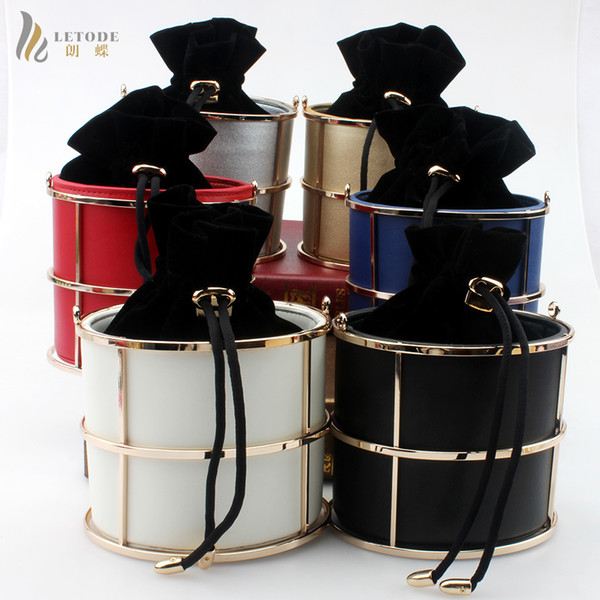 Famous Brand Women Fashion Handbags Bucket PU Metal String Evening Clutches Party Clutch Bag Shoulder & Crossbody Bags Colorful