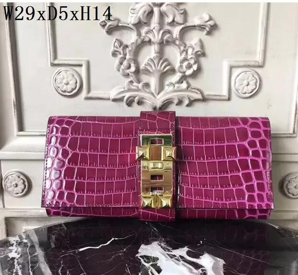 original 2018 brand high quality women handbags Genuine Leather Lady Evening Bags Crocodile grain Casual Clutch purse Evening Bags