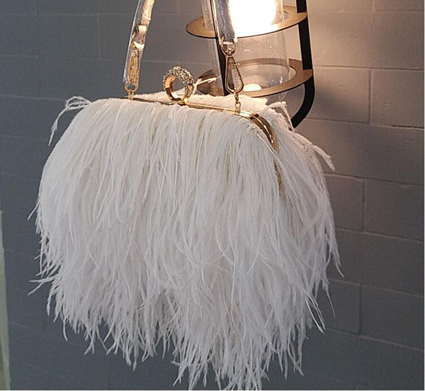 2018 real ostrich hair women's evening bag fashion small chain bag feather party