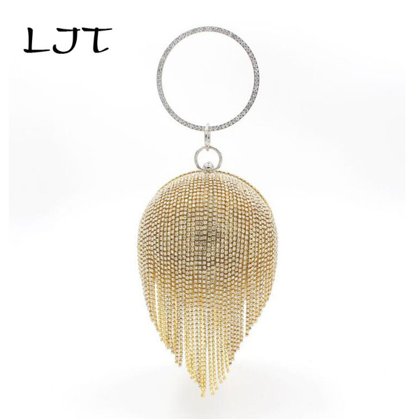 LJT Women Bag Fashion Women's Round Ball Tassel Diamond Evening Bag Party Wedding Bags Women Day Clutch Mini Purse bolsos mujer #88824