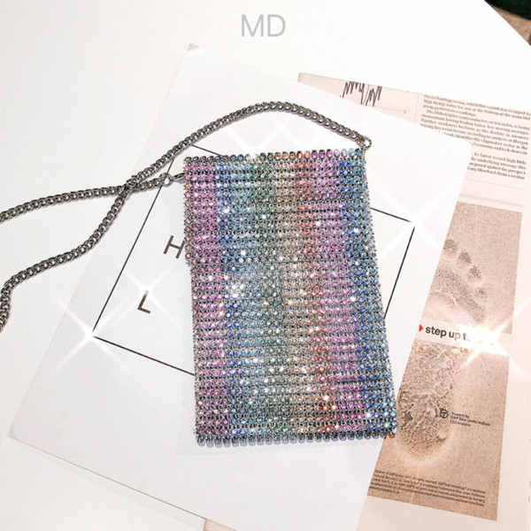 Rainbow Colorful Women Crystal Clutch Evening Bags Metal Minaudiere Wedding Diamond Handbags Bridal Purses