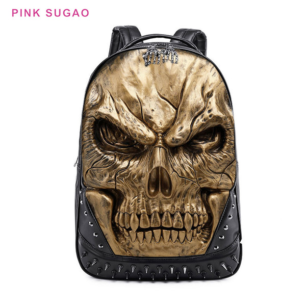 Pinksugao designer backpack Computer backpack men 2022new fashion embossed three-dimensional skull backpack big ghost face handbag