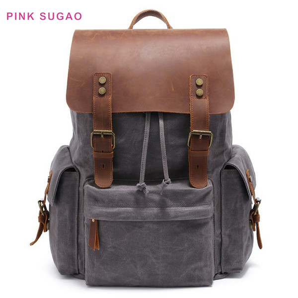 Pinksugao designer backpack Men's Computer Backpacks Retro Crazy Horse Leather Backpack Canvas Backpack BHP