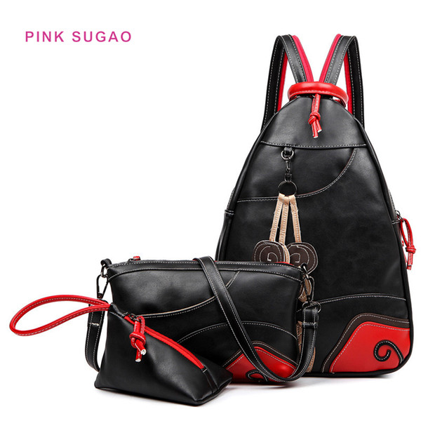 Pink Sugao designer luxury backpack 3pcs/set shoulder bags women backpack with clutch bag pu soft leather backpack wholesales bags