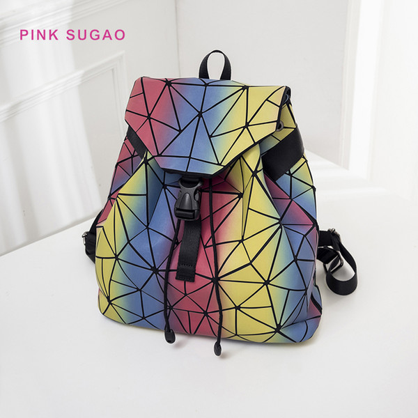Pink sugao women backpack designer shoulder bags luminous rainbow backpack men and women backpack geometric reflective multipurpose diamond