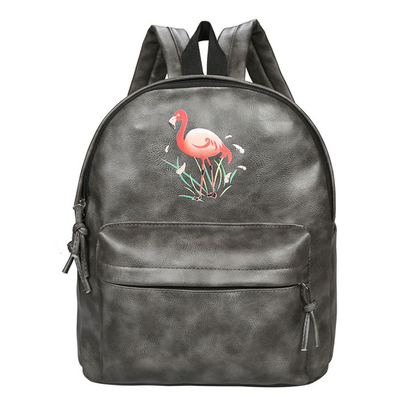 flamingos printing black gray and pink Backpack Women Travel Backpack Students Canvas Double Shoulder Bag loveliness