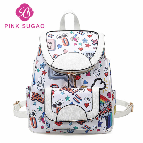 Pink sugao designer backpacks women pu leather luxury backpack new fashion school bags travel backpack flower printed hot sales backpacks