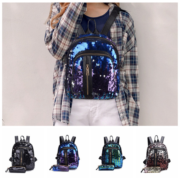 4styles Mermaid Backpacks Glitter School Bag Backpack Sequins Bookbags Handbag Outdoor Travel Knapsack With Pencil Case 2pcs/set FFA2039