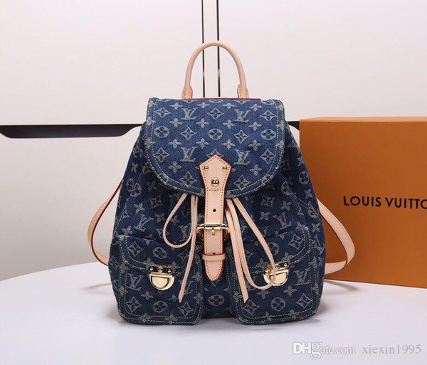 New style limited vintage denim female backpack Jeans Blue Sports Backpacks jean fabric knapsack Mountaineering Bag women Shoulder BagM44460