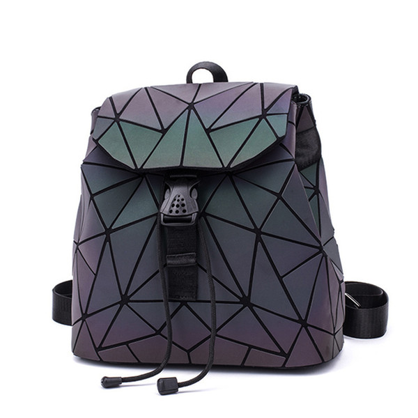 2018 Women Luminous Small Backpack Geometric Drawstring Backpack Folding School Bags Hologram Female Bao Backpacks Dropshipping