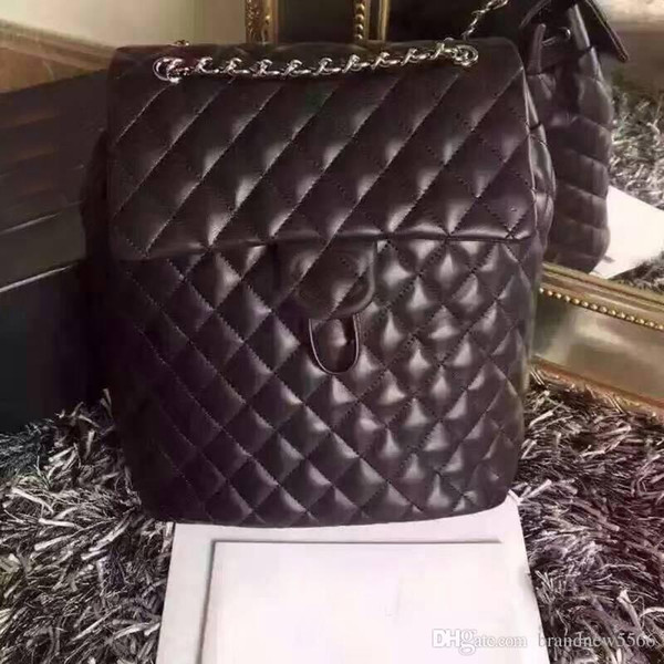 TOP Quality Classic large backpack black quilted lambskin leather w silver tone hardware Double Shoulder backpacks Women Backpack 25cm 30cm