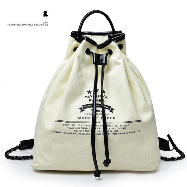Mjh 2019 Cartoon Painting New Fashion Bag Canvas Backpack High School Students Backpack String Closure Pocket Bag Book Bag 1397