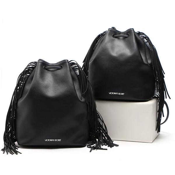 2017 Brand Vs women PU leather women backpack tassels vintage double use new fashion women bucket backpack two size free shipping