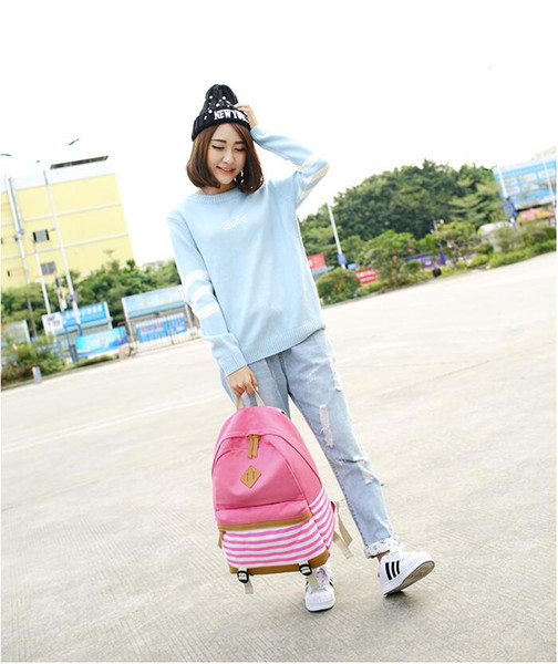 Women Backpack Canvas Backpack School Bags For Teenagers Stripe Simple Casual Rucksack Bookbags High Quality Travel Bag