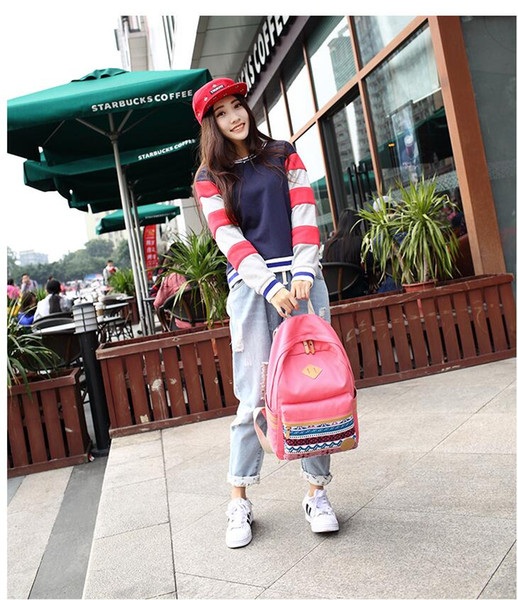 Brand Designer-New Female canvas printing college Canvas Backpacks Large School Bags For Teenagers Girls Travel Laptop Backbag Rucksack Gre