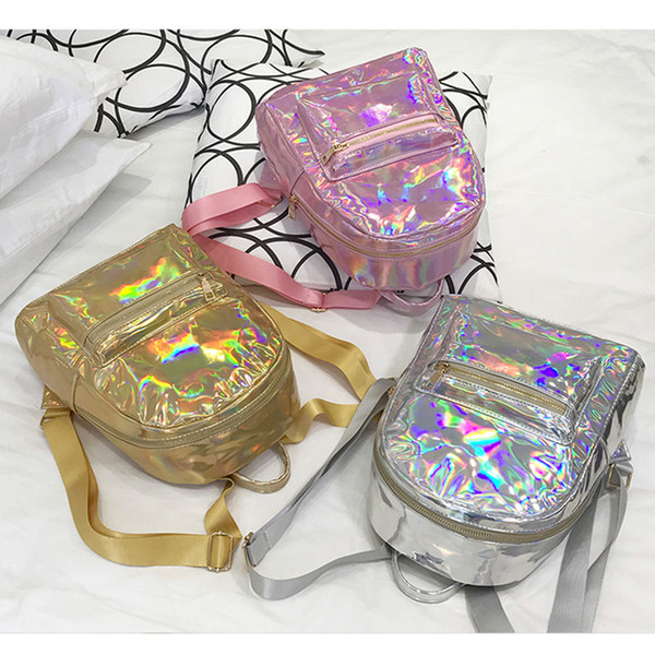New Fashion Design Holographic Backpack Metallic Silver Gold Pink Laser Backpack Women Girls School Bags Travel Casual Shoulder Bags