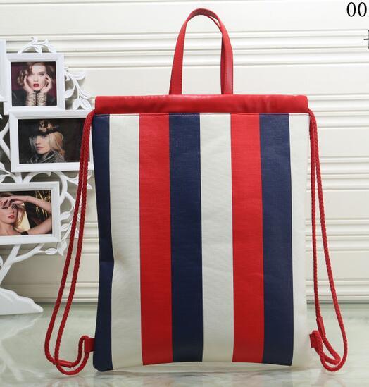 2018 Fashion Genuine PU Leather Red Striped Design Sport Outdoor Fashion Girl Male Womens Backpacks School Bags