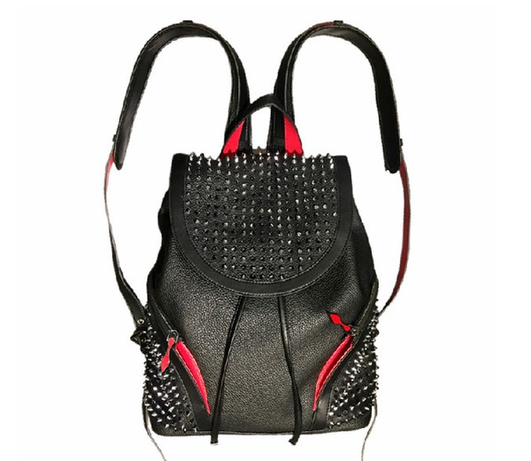 2019 top designer lamb skin spike bags with crystal spins red bottom black color packbag