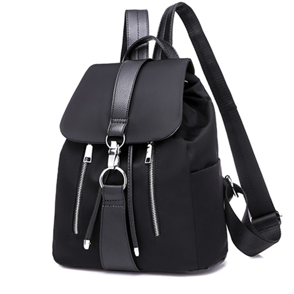 Women Backpack School Bags For Teenager Girls Nylon Zipper Lock Design Black Femme Female Backpack Fashion