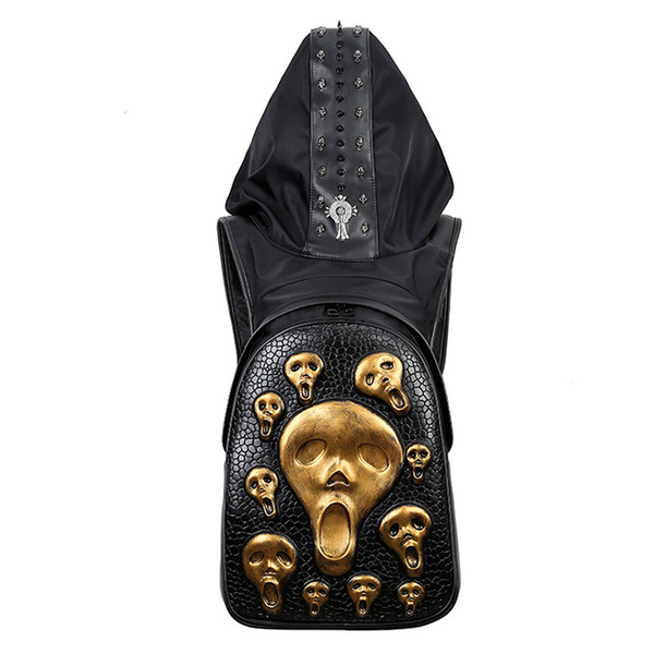 Men and women 3 d hat backpack leisure tourism outdoor movement fashion skull computer Mobile phone Dark bag zipper