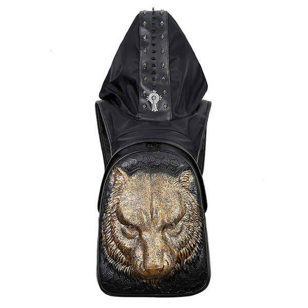 Both men and women 3 d A tiger With hood backpack leisure tourism outdoor movement fashion bag computer Mobile phone Dark bag zipper