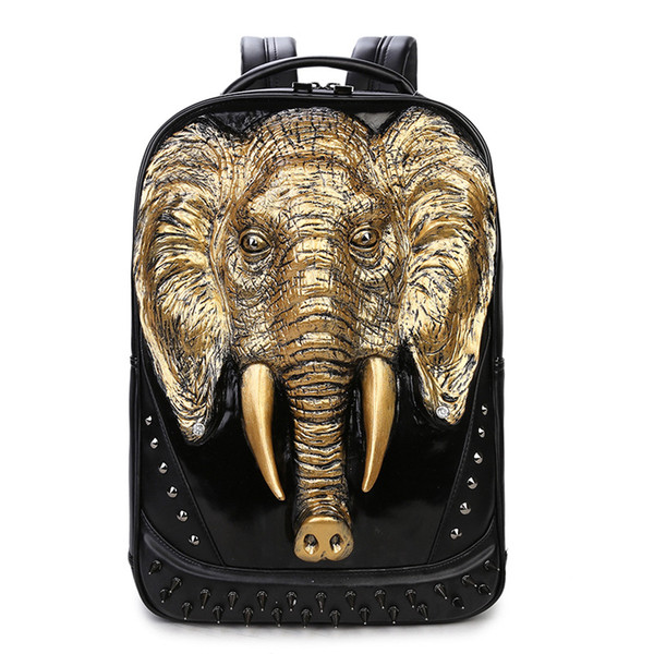 Men movement Casual tourism backpack 3D Elephant outdoor personality Tide cool waterproof computer Cell phone Document hidden zipper pocket