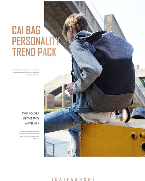 Man Backpack 15.6 inch Computer Interlayer knapsack High-capacity Travel hat bag Anti water splashing Black grey waterproof BAG