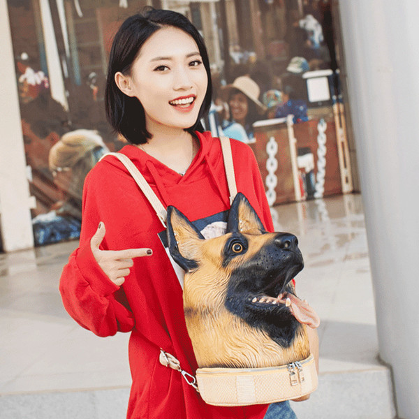 3d Dog head backpack Ms outdoor tourism waterproof lovely Funny Casual entertainment Multifunction hidden zipper pocket