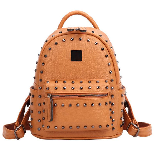 Women's bag PU women's rivet backpack Korean pleated backpack
