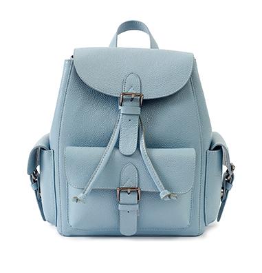 INS Hot Genuine Leather Black Flap Haza Blue Backpack Preppy England Style Top Flap Drawstring Backpack Travel Casual Medium Fashion