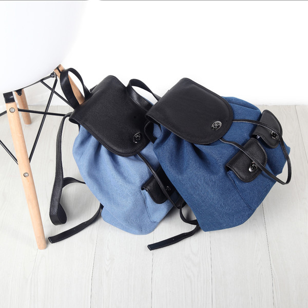 The Original Version Of The Large Capacity Denim Leather Shoulder Bag Backpack Bag Spell Color Of Light Travel YKK Zipper
