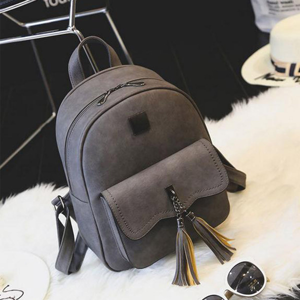 Tassel Women Leather Backpack Teenage Backpacks For Girls Vintage Feminine Backpack School bag Travel Leather Backpack A1414