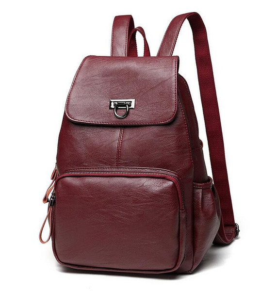 fashion genuine Leather backpack women casual Urban travel bags Wild school bag