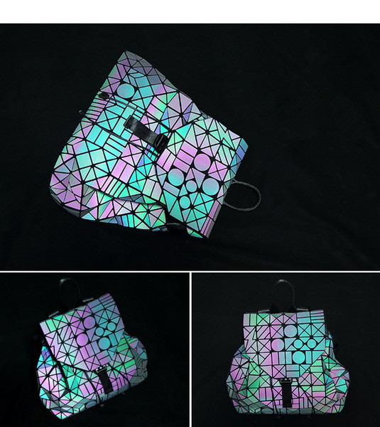 2017 new fashion handbags Luminous colorful geometric folding backpack fashion college wind travel backpack discoloration Student backpack